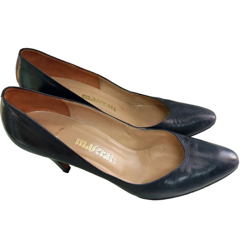 Maserati Vintage Navy Classic Leather Pumps Size 8.5AA